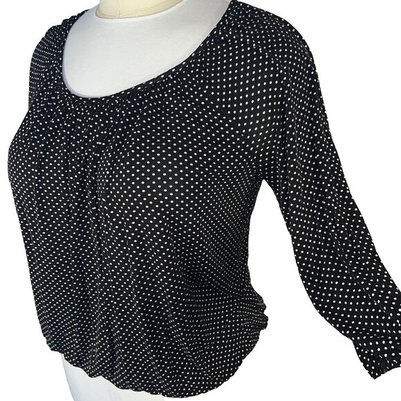 Michael Kors Blouse Womens XL Peasant Top 3/4 Balloon Sleeve Polka Dot - Picture 4 of 9